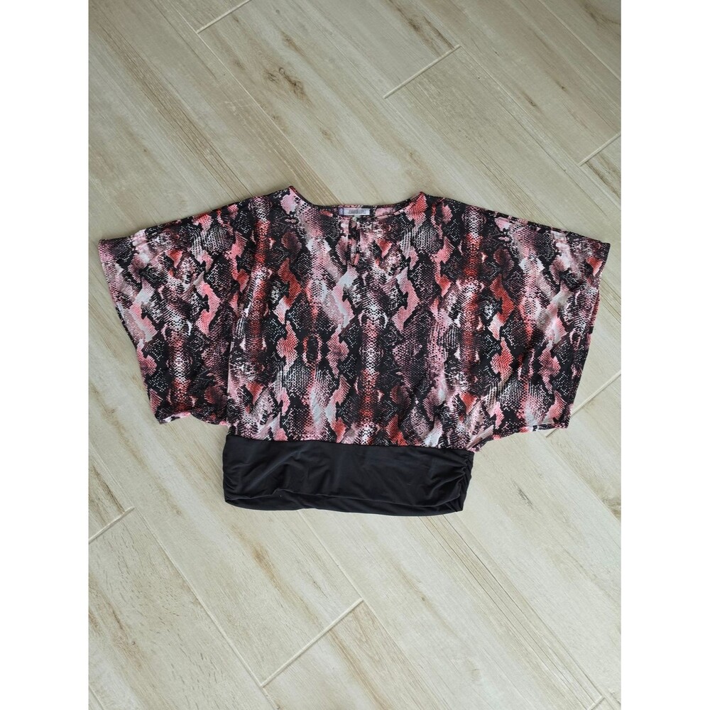 Jennifer Lopez Reptile Print Cold Shoulder Blouse Batwing Banded Bottom BohoXL